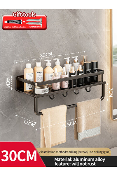 Choice رف حمام أسود 30CM-B رف حمام مساحة المرحاض رف معلق من الألومنيوم منظم ح...
