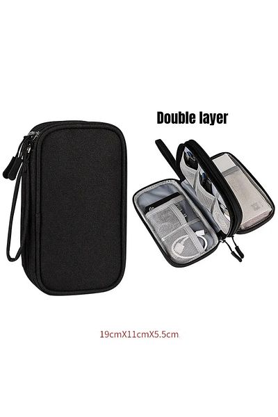 Choice Black Double layer-S Large Size Travel Cable Organizer Bag Storage Pouch Carry Case Portable Waterpr