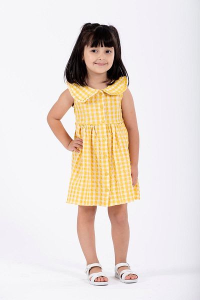 zepkids Baby Collar Zero Sleeve Button Yellow Color Girl's Dress