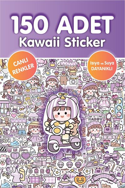 Piksel Grafik Kawaii Purple Anime Stickers: Pen, Laptop, Notebook, and Water Bottle