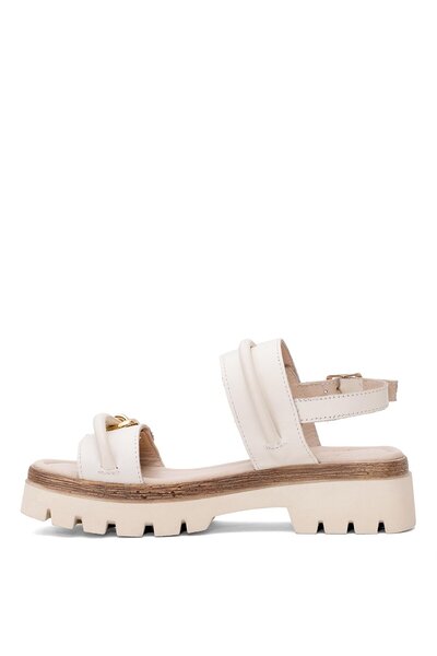 Ayakkabı Fuarı Women's Genuine Leather Flat Sandals Elite Dk523-016 Beige