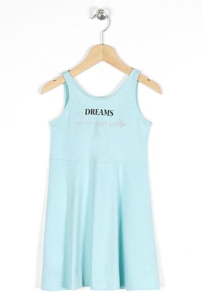 zepkids Light Blue Dream Printed Round Neck Girl's Dress