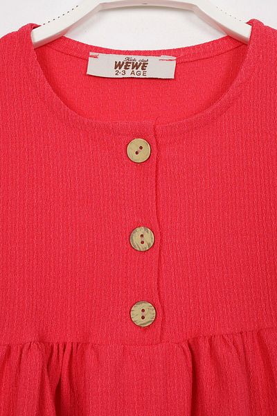 zepkids Rochie pentru fetiță, cu mânecă scurtă, de culoare fuchsia, cu gât și nasturi