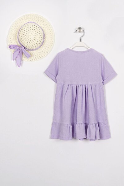 zepkids Lilac Colored Girl's Dress with Button Detail and Ruffle Hat