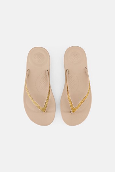 Fitflop Women Iqushion Sparkle Open Toe Slip On Slipper, Stone Beige