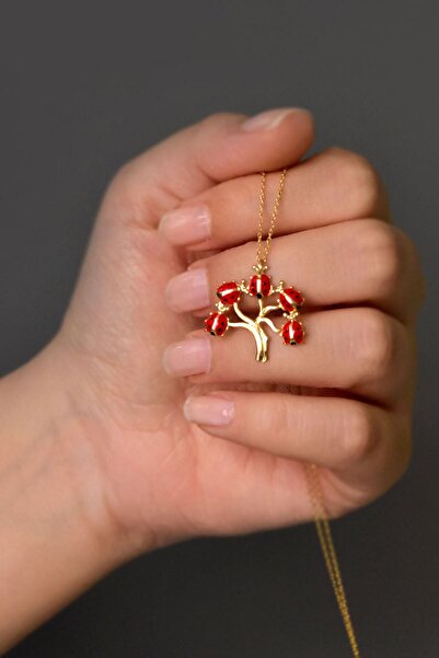 Papatya Silver 925 Ayar Gümüş Gold Kaplama Uğur Böcekli Hayat Ağacı