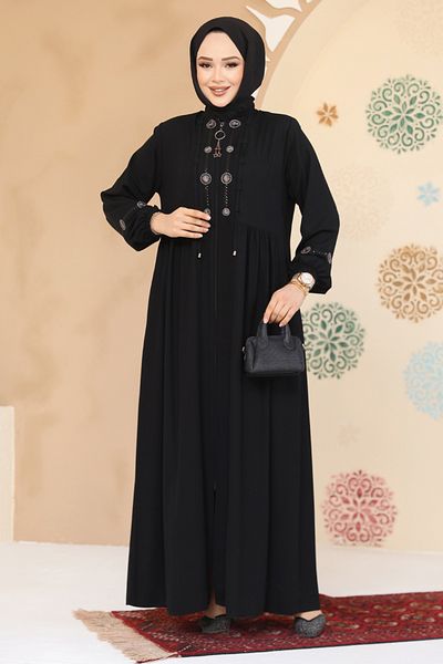 Neva Style Abaya neagră cu mărgele 45305S