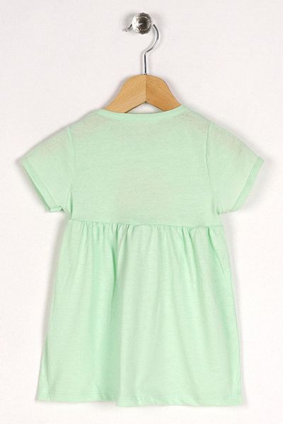 zepkids Crew Neck Short Sleeve Puff Cıcekli Mint Color Girl's Dress