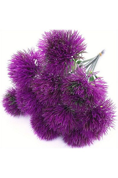 Choice Purple 10pcs Vibrant Faux Dandelion Flowers: Multi-use, Easy-care Decor For Weddings, Home & Garden