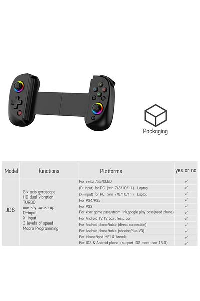 VILCORN black VILCORN D8 Gaming Dual Hall Flexible RGB Controller Streaming Gamepad for Tablet Android PS4 S