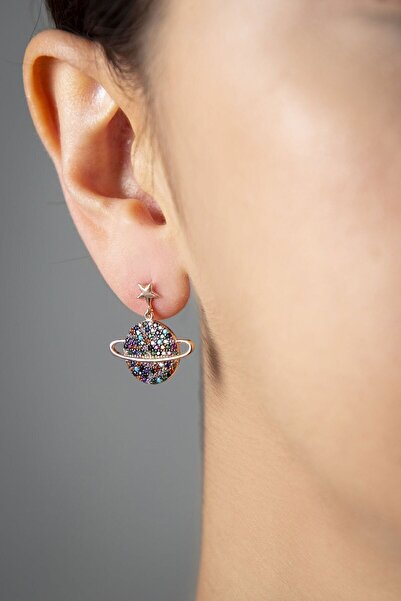 Papatya Silver 925 Ayar Renkli Taşlı Gümüş Gezegen Küpe