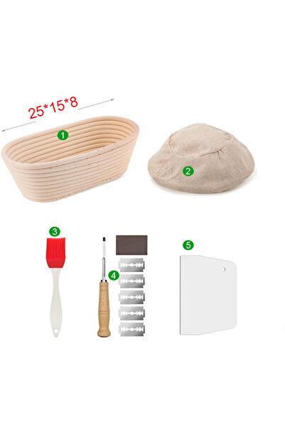 Choice مع بطانة 25 × 15 × 8-5 قطع سلة خبز من الخيزران سلة خبز بيضاوية من الخي...