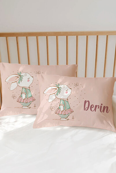 Homamia İsme Özel Baskılı %100 Pamuk Bebek Yastık Kılıfı Tavşancık