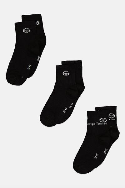 Sergio Tacchini Women 3 Paires Brand Logo Crew Socks, Black