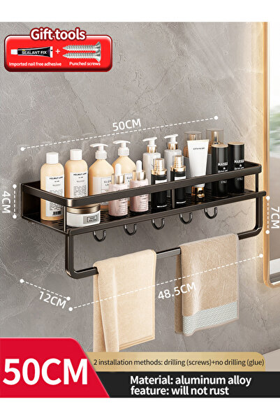 Choice رف حمام أسود 50CM-B رف حمام مساحة المرحاض رف معلق من الألومنيوم منظم ح...