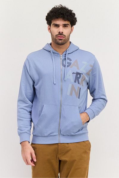 GAZZARRİNİ Men Hooded Graphic Long Sleeves Sweatshirt, Slate Blue