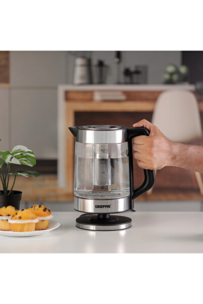 Geepas غلاية كهربائية زجاجية سعة 1.8 لتر - فلتر من الفولاذ المقاوم للصدأ، حماية من الغليان الجاف وإيقاف تلقائي