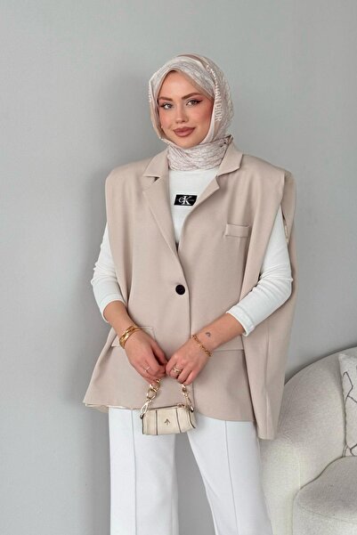 Hazamoda سترة بحزام، بيج أخضر