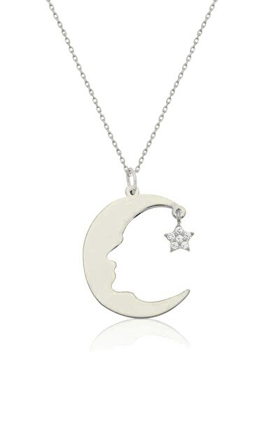 Papatya Silver Atatürk Silüeti Ay Yıldız Nano Taşlı Gümüş Kadın Kolye Uvps100068