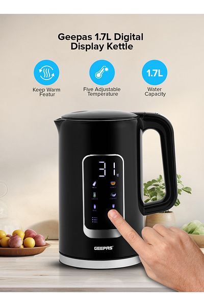 Geepas 1.7L Digital Display Kettle-GK38052-Dry Boiling Protecction /Quick Boil Water, Tea and Coffee Maker