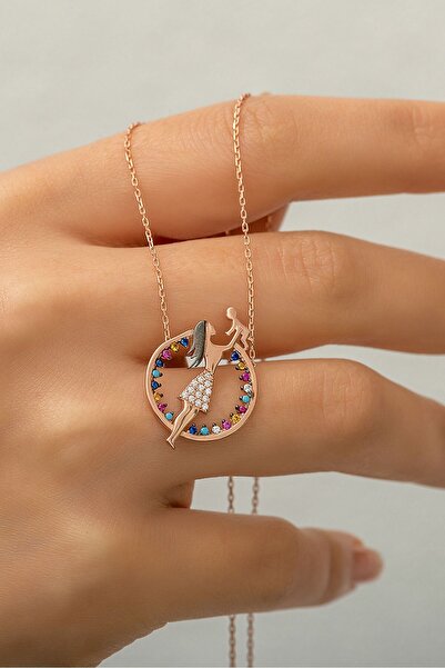 Papatya Silver 925 Ayar Mix Taşlı Gümüş Anne Çocuk Kolye