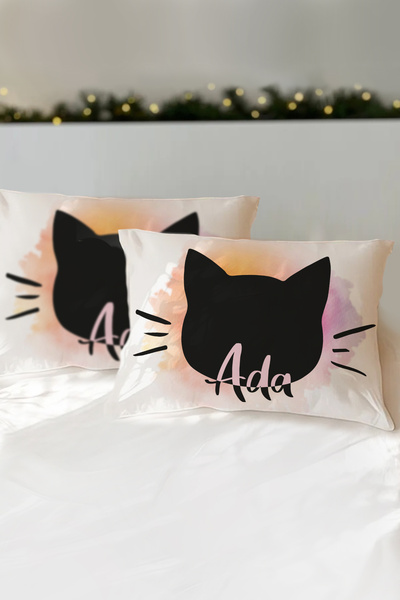 Homamia İsme Özel Baskılı Pamuklu Çocuk Yastık Kılıfı (50x70) Kara Kedi