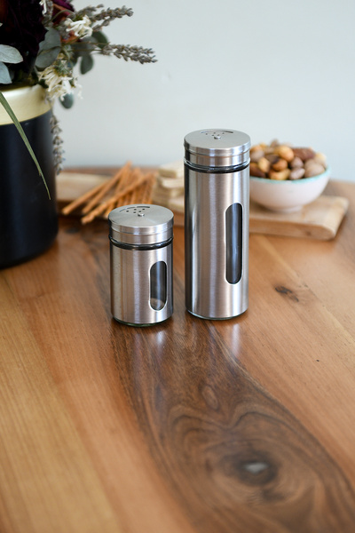 Hagen Yakut Metal Kaplama Tuzluk ve Biberlik 2li Set Metalik Gri Premium Baha...