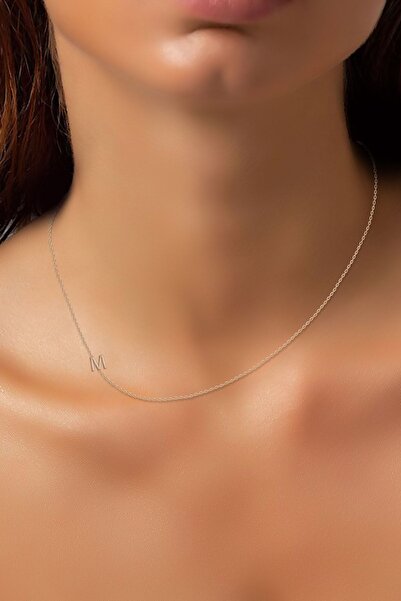 Papatya Silver M Harfi Asimetrik Zincir Kolye Rose Altın Kaplama 925 Ayar Gümüş