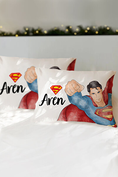 Homamia İsme Özel Baskılı %100 Pamuk Çocuk Yastık Kılıfı (50x70) Superman