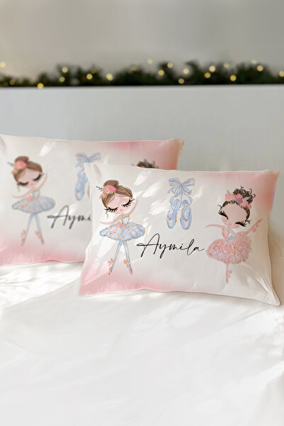 Homamia İsme Özel Baskılı %100 Pamuk Çocuk Yastık Kılıfı (50x70) Balerin Kızlar