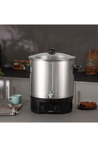 Geepas 27 liter Water Boiler-Stainless Steel Housing and Faucet, Tempered Glass Lid/ 120 minutes Timer