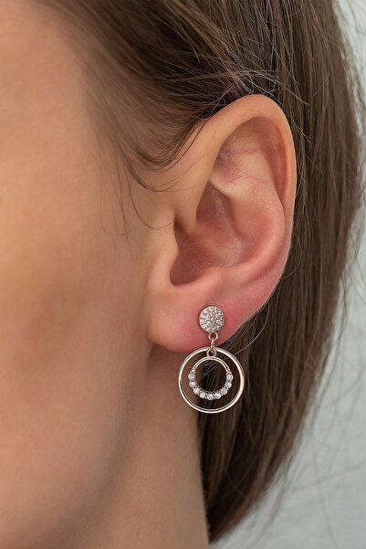 Papatya Silver 925 Ayar Rose Altın Kaplama Zirkon Taşlı Sallantılı Halka Gümü...