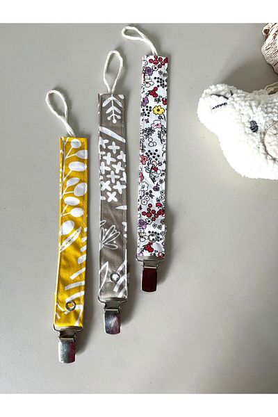 mugaSA - Set of 3 Pacifier Straps, Pacifier Holder, Pacifier Chain, 100% Cotton