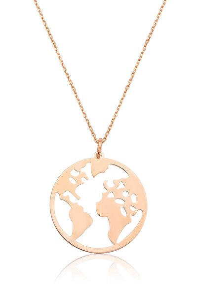 Papatya Silver Dünya Haritası Kolye Halka Formda Rose Altın Kaplama 925 Ayar ...