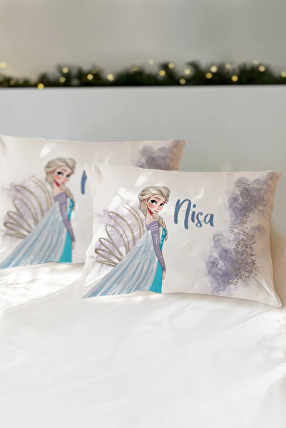 Homamia İsme Özel Baskılı %100 Pamuk Çocuk Yastık Kılıfı (50x70) Elsa Anna