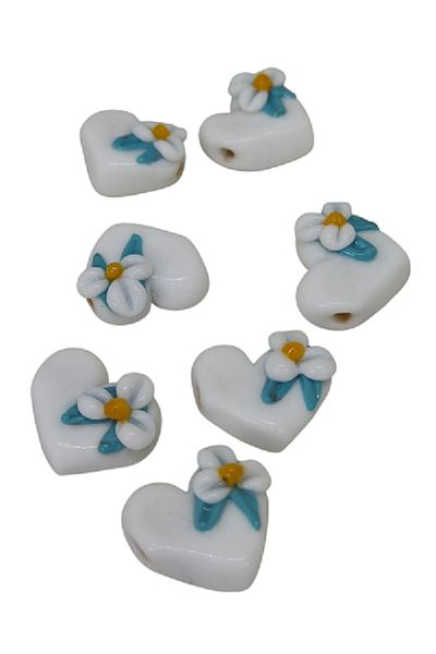 PARACORD 5Pcs White Flower Murano Glass Beads Heart