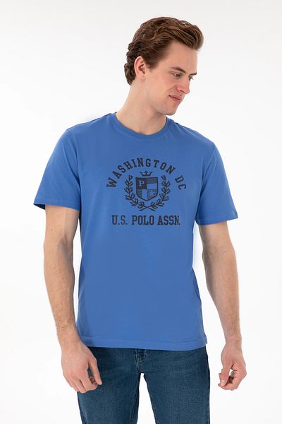 U.S. Polo Assn. Ανδρικό μπλουζάκι με κανονική εφαρμογή με λαιμόκοψη με στάμπα Indigo 50299535-VR028