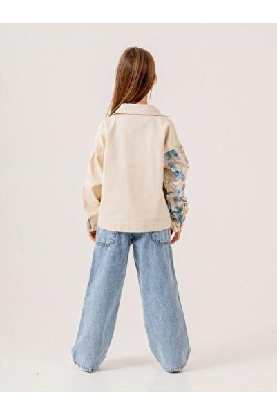 Zekids Κοριτσίστικο μπλουζάκι από τούλι λουλούδι με κέντημα τζιν μπουφάν Σετ δύο τεμαχίων