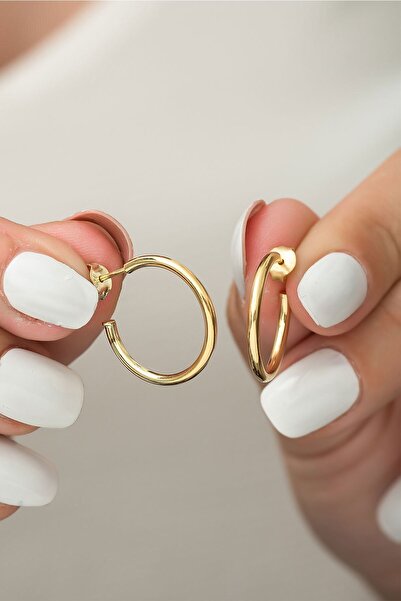 Papatya Silver 925 Ayar Altın Kaplama Çivili Halka Gümüş Kadın Küpe