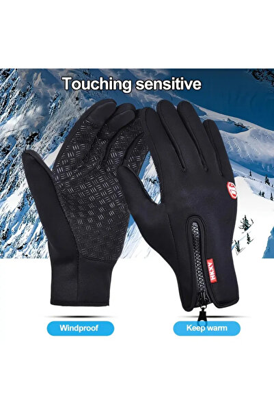 BABUN Fermuarlı Polarlı Su Rüzgar Geçirmez Kadın Sporcu Kayakçı Bisikletçi Dokunmatik Kışlık Eldiven