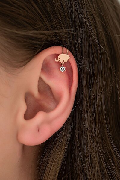 Papatya Silver 925 Ayar Taşlı Gümüş Kıkırdak Fil Küpe Rose Altın