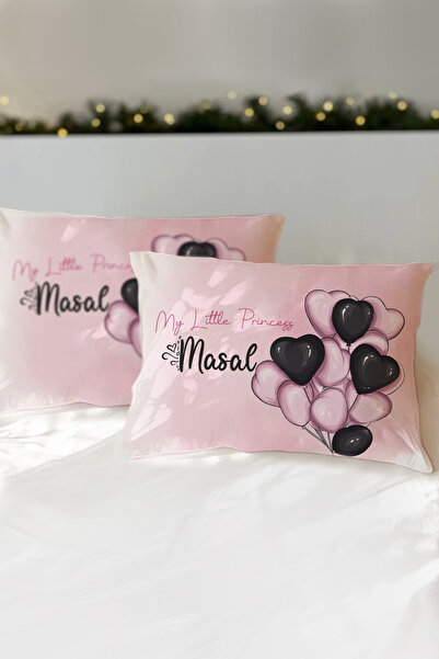 Homamia İsme Özel Baskılı %100 Pamuk Çocuk Yastık Kılıfı (50x70) Pembe Balonlar