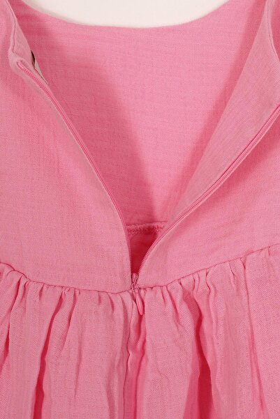 zepkids Crew Neck Ruffled Shoulders Light Pink Color Girl's Dress