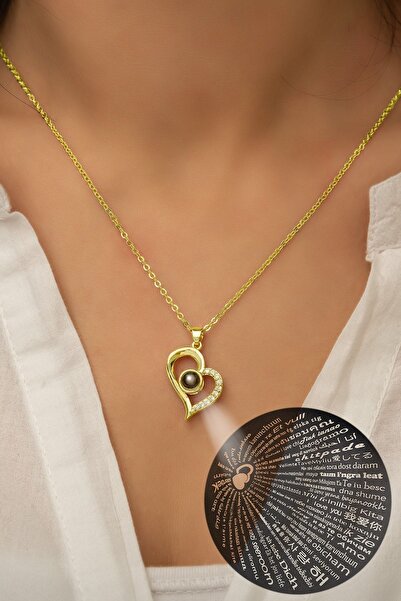 Papatya Silver 100 Dilde Seni Seviyorum Yazılı 925 Ayar Gümüş 14 Ayar Altın Kaplama Kolye - Uvps100422