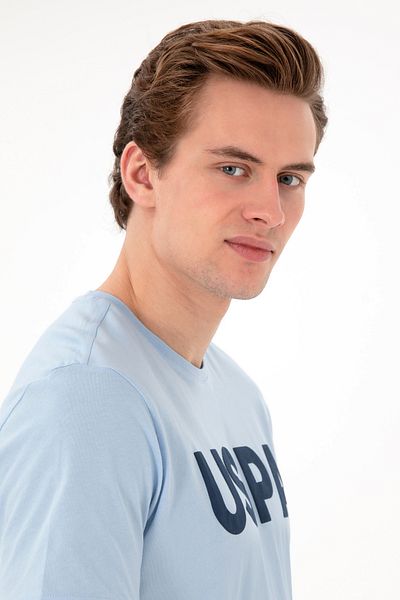 U.S. Polo Assn. Ανδρικό μπλουζάκι με κανονική εφαρμογή με λαιμόκοψη γαλάζιο Basic 50297988 -vr003