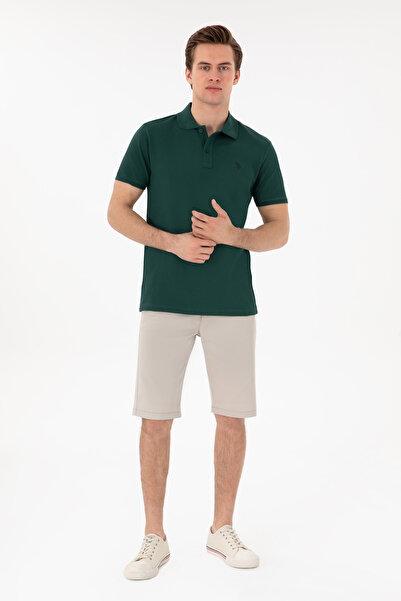 U.S. Polo Assn. Erkek Slim Fit Polo Yaka Koyu Yeşil Basic Tişört 50297984-VR079