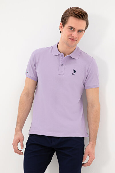 U.S. Polo Assn. تي شيرت رجالي ذو قصة ضيقة وياقة بولو أرجواني أساسي 50298041-V...