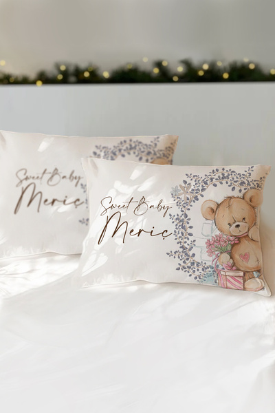 Homamia İsme Özel Baskılı %100 Pamuk Çocuk Yastık Kılıfı (50x70) Sevimli Ayılar