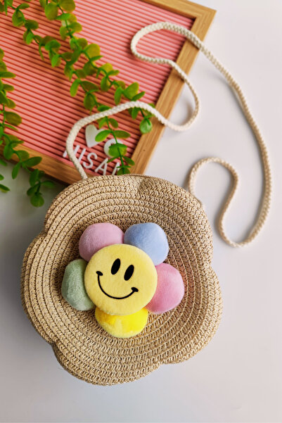 Nisankids Κοριτσίστικη ψάθινη τσάντα γιορτινής περίστασης Daisy Smiling Face (Ρυθμιζόμενο λουράκι)