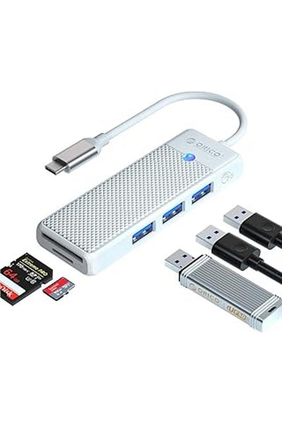 Mu Art Ahşap Orico Type-C to 3.0 Tf Sd Card Reader 3 Port USB 3.0 Multiplexer Adapter White